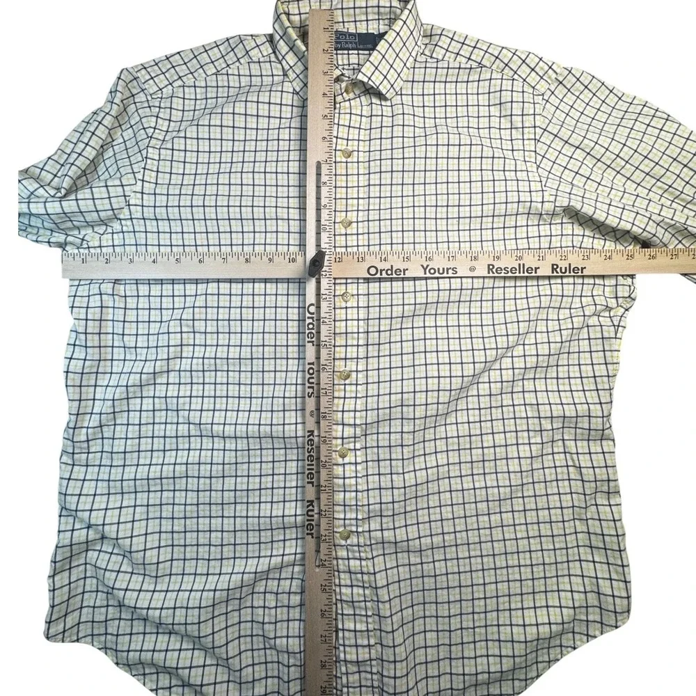Polo Ralph Lauren Mens XL Button Down Shirt Yellow Navy Blue Grid Check Long Slv